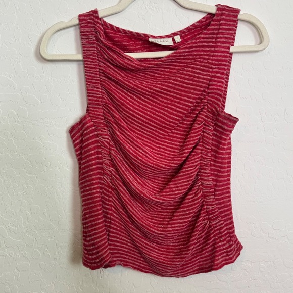 Anthropologie Tops - Anthropologie Deletta Linen Cotton Tank Top Sz S Red Ruched Cowl Striped Boho